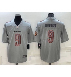 Men's Cincinnati Bengals #9 Joe Burrow LOGO Grey Atmosphere Fashion 2022 Vapor Untouchable Stitched Limited Jersey