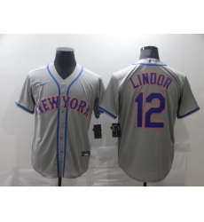 Men's Nike New York Mets #12 Francisco Lindor Gray Jersey