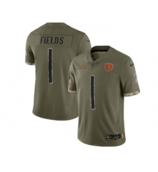 Men's Chicago Bears #1 Justin Fields 2022 Olive Salute To Service Limited Stitched Jersey