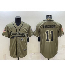 Men's Dallas Cowboys #11 Micah Parsons 2022 Olive Salute to Service Cool Base Stitched Baseball Jersey