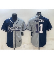 Men's Dallas Cowboys #11 Micah Parsons Navy Blue Grey Two Tone With Patch Cool Base Stitched Baseball Jersey