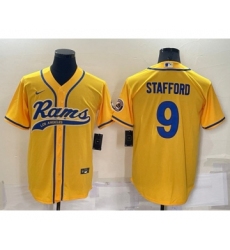 Men's Los Angeles Rams #9 Matthew Stafford Yellow Cool Base Stitched Baseball Jersey