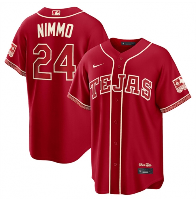 Men's Texas Rangers #24 Brandon Nimmo Red 2026 City Connect Stadium Stitched Baseball Jersey