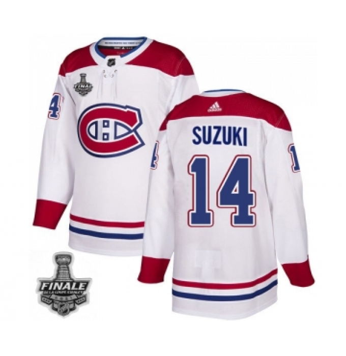 Men's Adidas Canadiens #14 Nick Suzuki White Road Authentic 2021 Stanley Cup Jersey