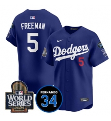 Men's Los Angeles Dodgers #5 Freddie Freeman Royal 2024 World Series With Fernando Memorial Limited Stitched Baseball Jersey