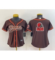 Women's Cleveland Browns Brown Team Big Logo With Patch Cool Base Stitched Baseball Jersey