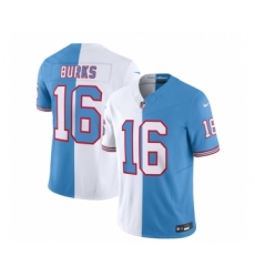 Men's Nike Tennessee Titans #16 Treylon Burks White Blue 2023 F.U.S.E. Split Vapor Limited Throwback Football Stitched Jersey