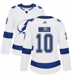 Women's Adidas Tampa Bay Lightning #10 J.T. Miller Authentic White Away NHL Jersey