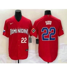 Mens Dominican Republic Baseball #22 Juan Soto Number 2023 Red World Classic Stitched Jersey