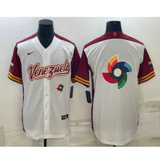 Men's Venezuela Baseball 2023 White World Big Logo Classic Stitched Jersey
