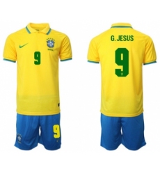 Men's Brazil #9 G. Jesus Yellow Home Soccer Jersey Suit