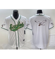 Men's Nike Philadelphia Eagles White Gold Team Big Logo Cool Base Stitched Baseball Jersey