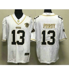 Men's San Francisco 49ers #13 Brock Purdy White Gold With 75th Anniversary Stitched Jersey