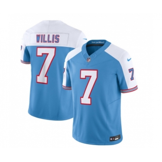Men's Nike Tennessee Titans #7 Malik Willis Blue White 2023 F.U.S.E. Vapor Limited Throwback Football Stitched Jersey Men's Nike Tennessee Titans #7 Malik Willis Blue White 2023 F.U.S.E. Vapor Limited Throwback Football Stitched Jersey