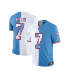 Men's Nike Tennessee Titans #7 Malik Willis White Blue 2023 F.U.S.E. Split Vapor Limited Throwback Football Stitched Jersey Men's Nike Tennessee Titans #7 Malik Willis White Blue 2023 F.U.S.E. Split Vapor Limited Throwback Football Stitched Jersey