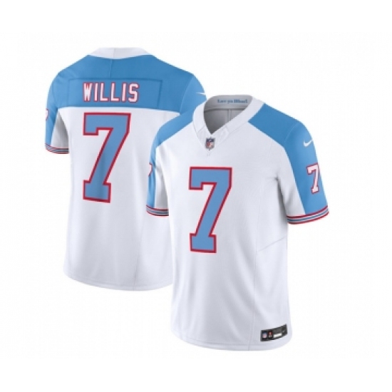 Men's Nike Tennessee Titans #7 Malik Willis White Blue 2023 F.U.S.E. Vapor Limited Throwback Football Stitched Jersey Men's Nike Tennessee Titans #7 Malik Willis White Blue 2023 F.U.S.E. Vapor Limited Throwback Football Stitched Jersey