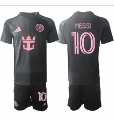 Youth Inter Miami CF #10 Lionel Messi 2025 Black Away Soccer Jersey Suit