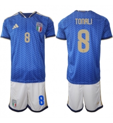 Men's Italy #8 Sandro Tonali 2025-26 Blue Home Soccer Jersey Suit