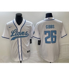 Men's Nike Detroit Lions #26 Jahmyr Gibbs White Cool Base Stitched Baseball Jersey
