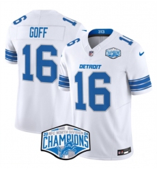 Men's Detroit Lions #16 Jared Goff White 2024 NFC North Champions F.U.S.E. Vapor Limited Stitched Jersey