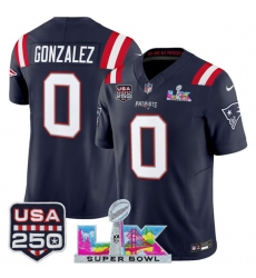 Men's New England Patriots #0 Christian Gonzalez Navy 2025 F.U.S.E. Super Bowl LX And USA 250 Vapor Limited Football Stitched Jersey