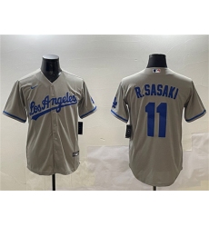 Mens Los Angeles Dodgers #11 Roki Sasaki Gray Cool Base Stitched Baseball Jersey