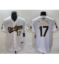 Men's Los Angeles Dodgers #17 Shohei Ohtani Number White Gold Fashion Stitched Cool Base Limited Jersey