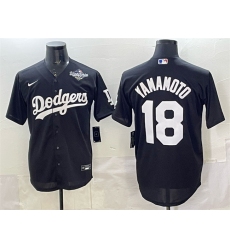 Men's Los Angeles Dodgers #18 Yoshinobu Yamamoto Black 2025 World Series Cool Base Stitched Baseball Jersey