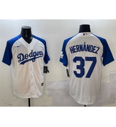 Men's Los Angeles Dodgers #37 Teoscar Hernandez White Blue Cool Base Stitched Baseball Jersey