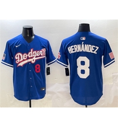 Men's Los Angeles Dodgers #8 Enrique Hernández Royal With American Flag Limited Stitched Baseball Jersey