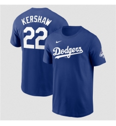 Men's Los Angeles Dodgers #22 Clayton Kershaw Royal 2025 World Series Champions Name & Number T-Shirt
