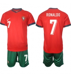 Youth Portugal Team #7 Ronaldo 2024-25 Red Home Soccer Jersey Suit