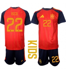 Youth Spain #22 ISCO National Team FIFA x World Cup 2026 Home Red On Field Kids Jerseys