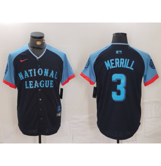 Men's San Diego Padres #3 Jackson Merrill Navy 2024 All Star Limited Stitched Jersey