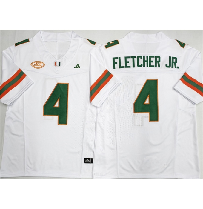 Men's Miami Hurricanes #4 Mark Fletcher Jr. White F.U.S.E. 2026 Stitched Football Jersey