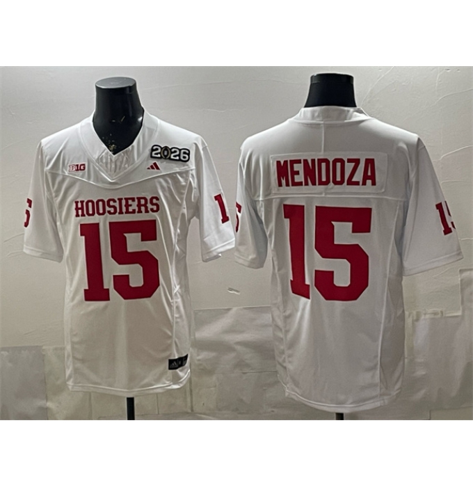 Men's Indiana Hoosiers #15 Fernando Mendoza White F.U.S.E. Peach Bowl Patch Stitched Football Jersey