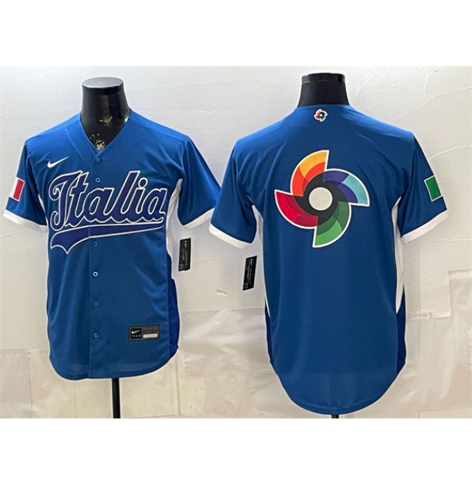 Men's Italy Baseball Blue 2026 World Baseball Classic Big Logo Home Stadium Stitched Jersey