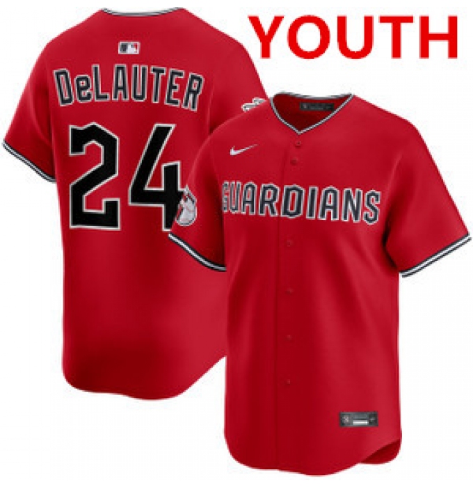 Youth cleveland guardians #24 chase delauter red cool base stitched baseball jersey