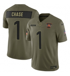 Men's Cincinnati Bengals #1 Ja'Marr Chase Olive 2025 Salute to Service Limited Football Stitched Jersey