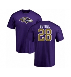 Football Baltimore Ravens #28 Justin Bethel Purple Name & Number Logo T-Shirt