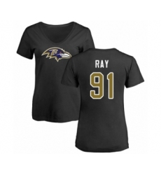 Football Women's Baltimore Ravens #91 Shane Ray Black Name & Number Logo T-Shirt