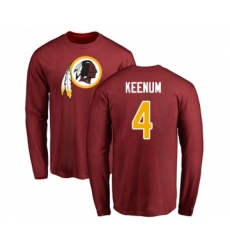 Football Washington Redskins #4 Case Keenum Maroon Name & Number Logo Long Sleeve T-Shirt