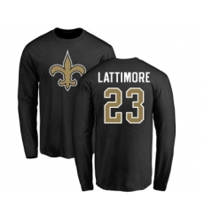 Football New Orleans Saints #23 Marshon Lattimore Black Name & Number Logo Long Sleeve T-Shirt