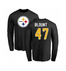 Football Pittsburgh Steelers #47 Mel Blount Black Name & Number Logo Long Sleeve T-Shirt