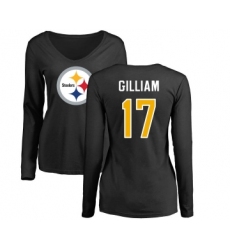 Football Women's Pittsburgh Steelers #17 Joe Gilliam Black Name & Number Logo Slim Fit Long Sleeve T-Shirt