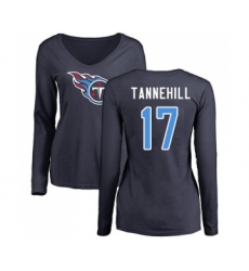 Football Women's Tennessee Titans #17 Ryan Tannehill Navy Blue Name & Number Logo Long Sleeve T-Shirt