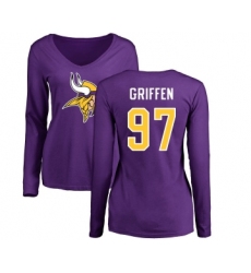 Football Women's Minnesota Vikings #97 Everson Griffen Purple Name & Number Logo Slim Fit Long Sleeve T-Shirt
