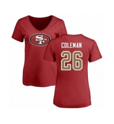Football Women's San Francisco 49ers #26 Tevin Coleman Red Name & Number Logo T-Shirt