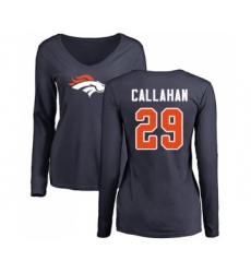 Football Women's Denver Broncos #29 Bryce Callahan Navy Blue Name & Number Logo Long Sleeve T-Shirt