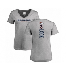 Football Women's Denver Broncos #3 Drew Lock Ash Backer V-Neck T-Shirt